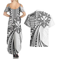 Hawaii And Philippines Couples Matching Summer Maxi Dress and Hawaiian Shirt Kanaka Maoli With Tribal Sun Together White LT05 - Polynesian Pride