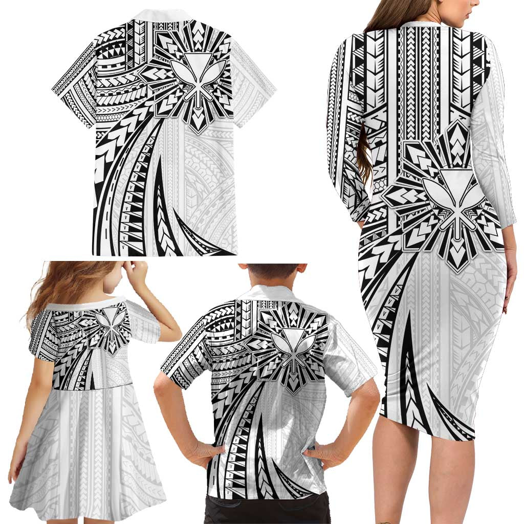 Hawaii And Philippines Family Matching Long Sleeve Bodycon Dress and Hawaiian Shirt Kanaka Maoli With Tribal Sun Together White LT05 - Polynesian Pride