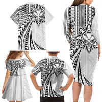 Hawaii And Philippines Family Matching Long Sleeve Bodycon Dress and Hawaiian Shirt Kanaka Maoli With Tribal Sun Together White LT05 - Polynesian Pride