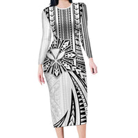 Hawaii And Philippines Family Matching Long Sleeve Bodycon Dress and Hawaiian Shirt Kanaka Maoli With Tribal Sun Together White LT05 Mom's Dress White - Polynesian Pride