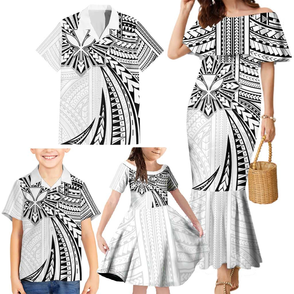 Hawaii And Philippines Family Matching Mermaid Dress and Hawaiian Shirt Kanaka Maoli With Tribal Sun Together White LT05 - Polynesian Pride