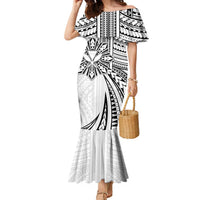 Hawaii And Philippines Family Matching Mermaid Dress and Hawaiian Shirt Kanaka Maoli With Tribal Sun Together White LT05 Mom's Dress White - Polynesian Pride