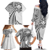 Hawaii And Philippines Family Matching Off The Shoulder Long Sleeve Dress and Hawaiian Shirt Kanaka Maoli With Tribal Sun Together White LT05 - Polynesian Pride