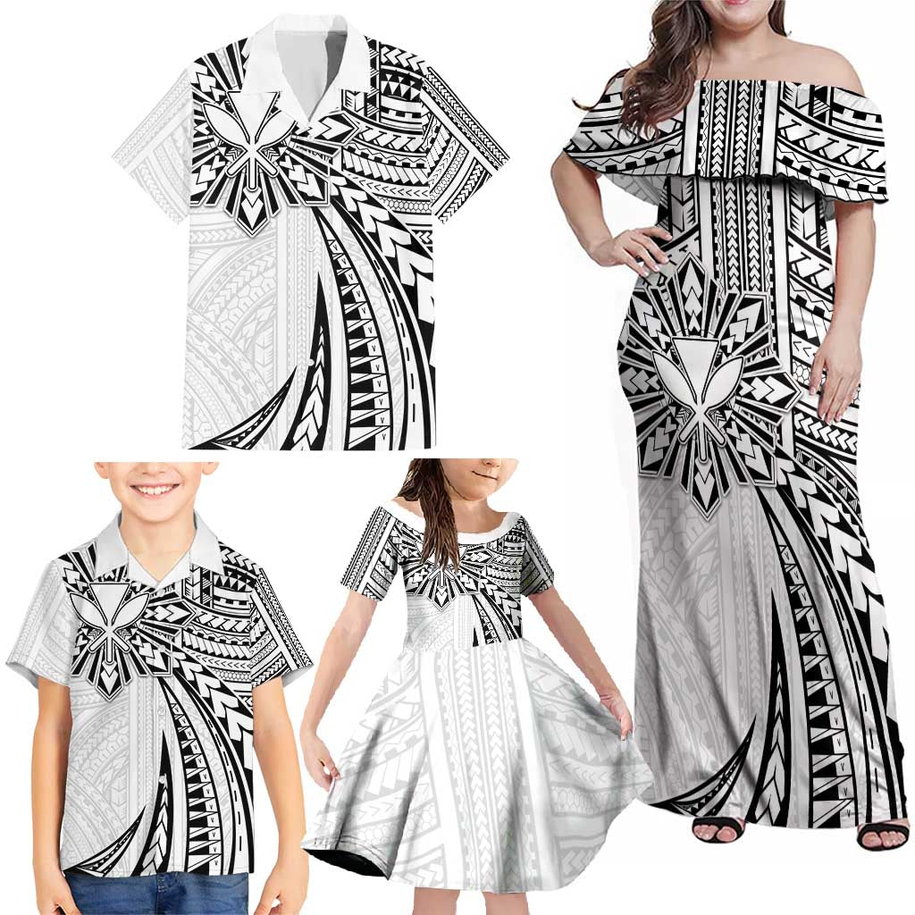 Hawaii And Philippines Family Matching Off Shoulder Maxi Dress and Hawaiian Shirt Kanaka Maoli With Tribal Sun Together White LT05 - Polynesian Pride