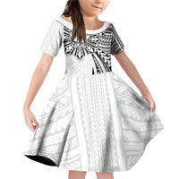 Hawaii And Philippines Family Matching Off Shoulder Short Dress and Hawaiian Shirt Kanaka Maoli With Tribal Sun Together White LT05 Daughter's Dress White - Polynesian Pride