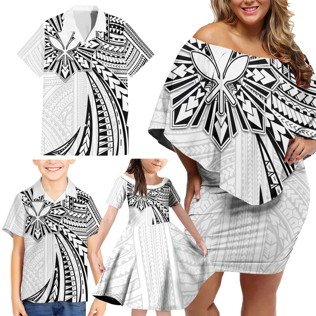 Hawaii And Philippines Family Matching Off Shoulder Short Dress and Hawaiian Shirt Kanaka Maoli With Tribal Sun Together White LT05 - Polynesian Pride