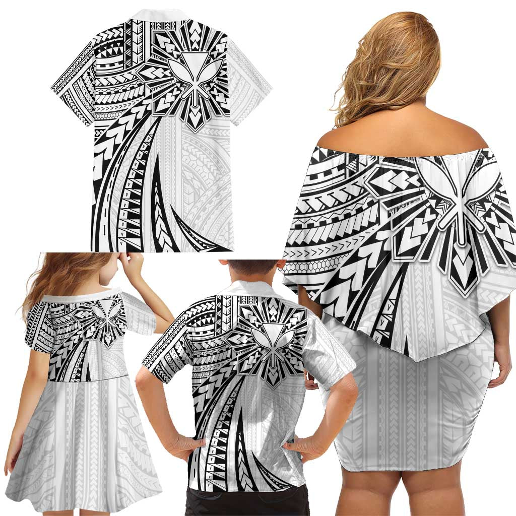 Hawaii And Philippines Family Matching Off Shoulder Short Dress and Hawaiian Shirt Kanaka Maoli With Tribal Sun Together White LT05 - Polynesian Pride