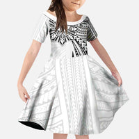 Hawaii And Philippines Family Matching Short Sleeve Bodycon Dress and Hawaiian Shirt Kanaka Maoli With Tribal Sun Together White LT05 Daughter's Dress White - Polynesian Pride