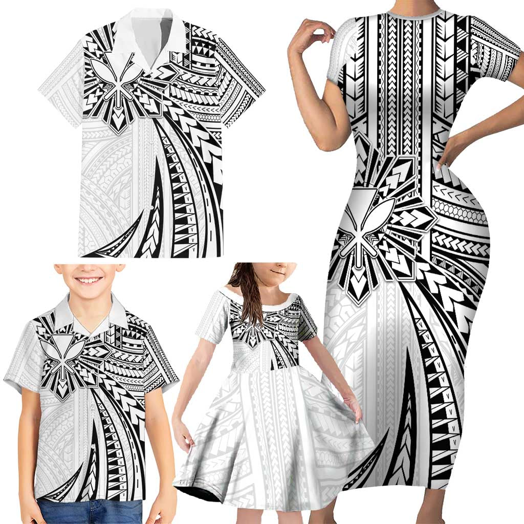 Hawaii And Philippines Family Matching Short Sleeve Bodycon Dress and Hawaiian Shirt Kanaka Maoli With Tribal Sun Together White LT05 - Polynesian Pride