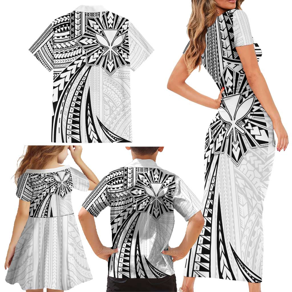 Hawaii And Philippines Family Matching Short Sleeve Bodycon Dress and Hawaiian Shirt Kanaka Maoli With Tribal Sun Together White LT05 - Polynesian Pride