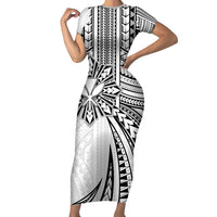 Hawaii And Philippines Family Matching Short Sleeve Bodycon Dress and Hawaiian Shirt Kanaka Maoli With Tribal Sun Together White LT05 Mom's Dress White - Polynesian Pride