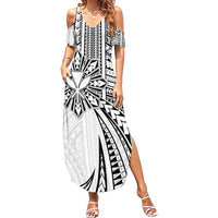 Hawaii And Philippines Family Matching Summer Maxi Dress and Hawaiian Shirt Kanaka Maoli With Tribal Sun Together White LT05 Mom's Dress White - Polynesian Pride