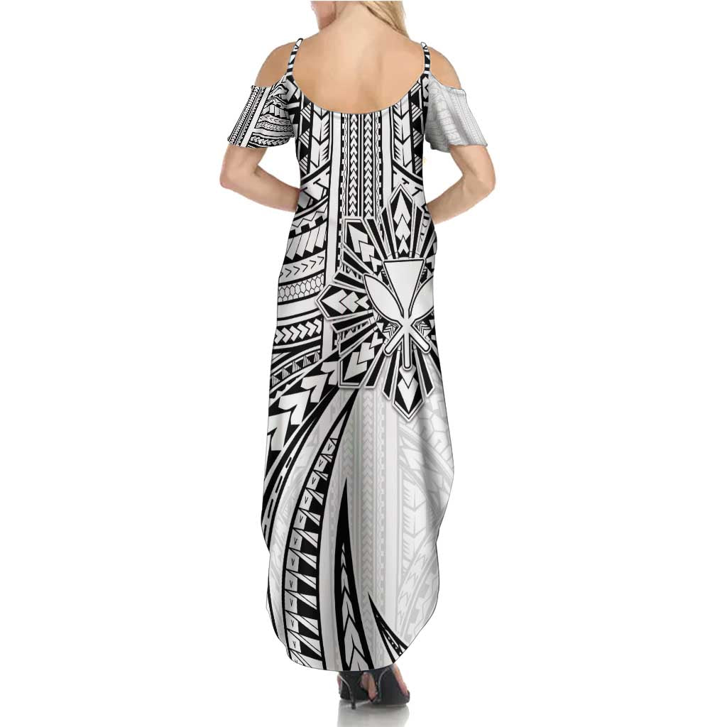 Hawaii And Philippines Family Matching Summer Maxi Dress and Hawaiian Shirt Kanaka Maoli With Tribal Sun Together White LT05 - Polynesian Pride