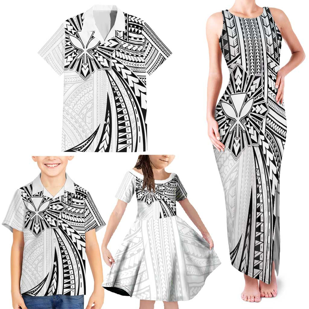 Hawaii And Philippines Family Matching Tank Maxi Dress and Hawaiian Shirt Kanaka Maoli With Tribal Sun Together White LT05 - Polynesian Pride