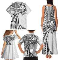 Hawaii And Philippines Family Matching Tank Maxi Dress and Hawaiian Shirt Kanaka Maoli With Tribal Sun Together White LT05 - Polynesian Pride