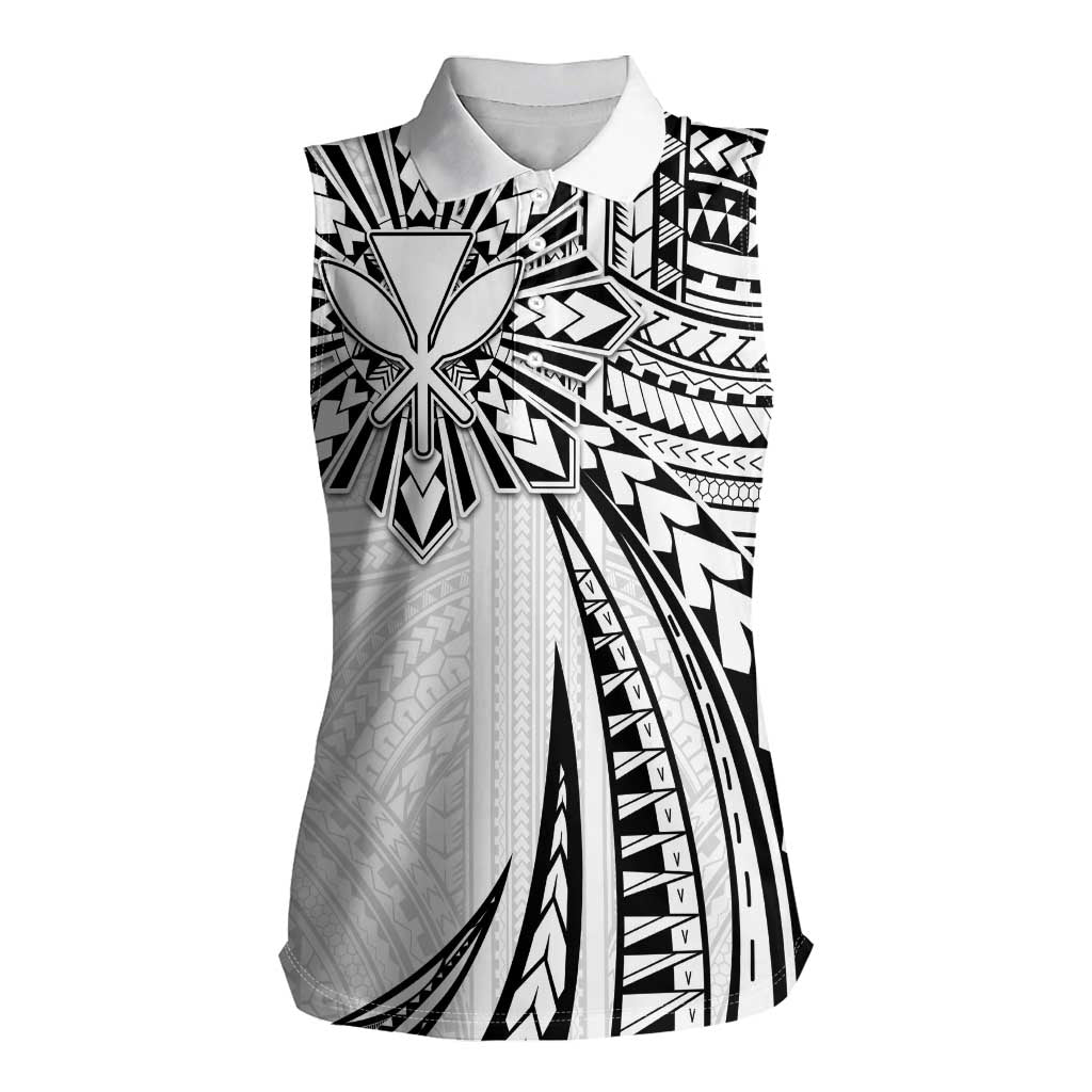 Hawaii And Philippines Women Sleeveless Polo Shirt Kanaka Maoli With Tribal Sun Together White LT05 Female White - Polynesian Pride