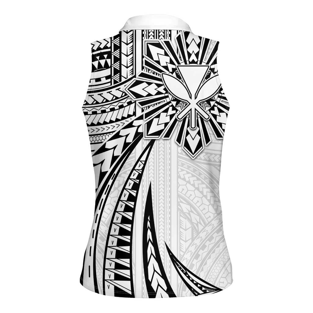 Hawaii And Philippines Women Sleeveless Polo Shirt Kanaka Maoli With Tribal Sun Together White LT05 - Polynesian Pride