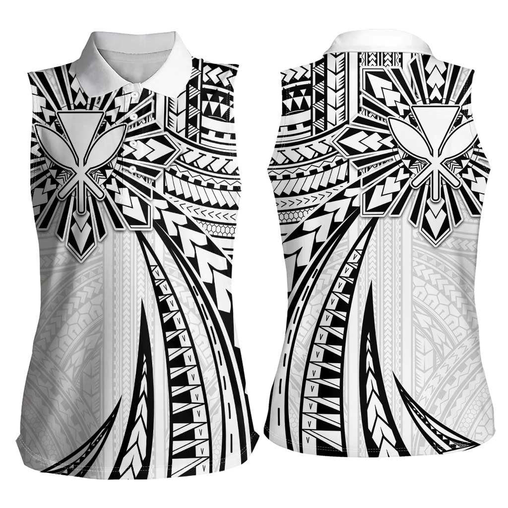 Hawaii And Philippines Women Sleeveless Polo Shirt Kanaka Maoli With Tribal Sun Together White LT05 - Polynesian Pride