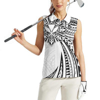 Hawaii And Philippines Women Sleeveless Polo Shirt Kanaka Maoli With Tribal Sun Together White LT05 - Polynesian Pride