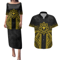 Hawaii And Philippines Together Couples Matching Puletasi and Hawaiian Shirt Polynesian Pattern With Filipino Barong Gold