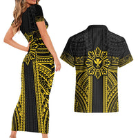 Hawaii And Philippines Together Couples Matching Short Sleeve Bodycon Dress and Hawaiian Shirt Polynesian Pattern With Filipino Barong Gold LT05 - Polynesian Pride