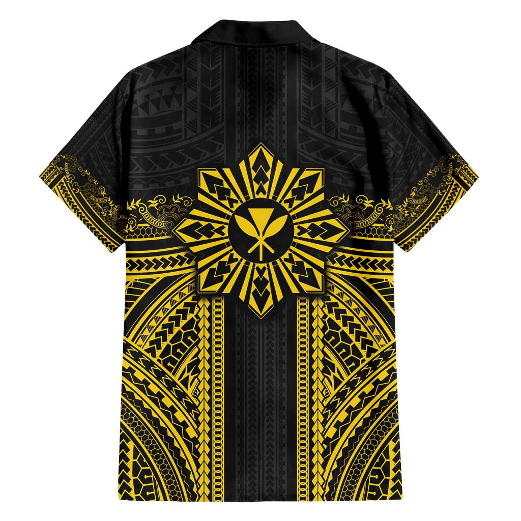 Hawaii And Philippines Together Family Matching Long Sleeve Bodycon Dress and Hawaiian Shirt Polynesian Pattern With Filipino Barong Gold LT05 - Polynesian Pride