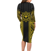 Hawaii And Philippines Together Family Matching Long Sleeve Bodycon Dress and Hawaiian Shirt Polynesian Pattern With Filipino Barong Gold LT05 - Polynesian Pride