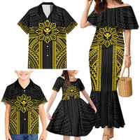 Hawaii And Philippines Together Family Matching Mermaid Dress and Hawaiian Shirt Polynesian Pattern With Filipino Barong Gold LT05 - Polynesian Pride