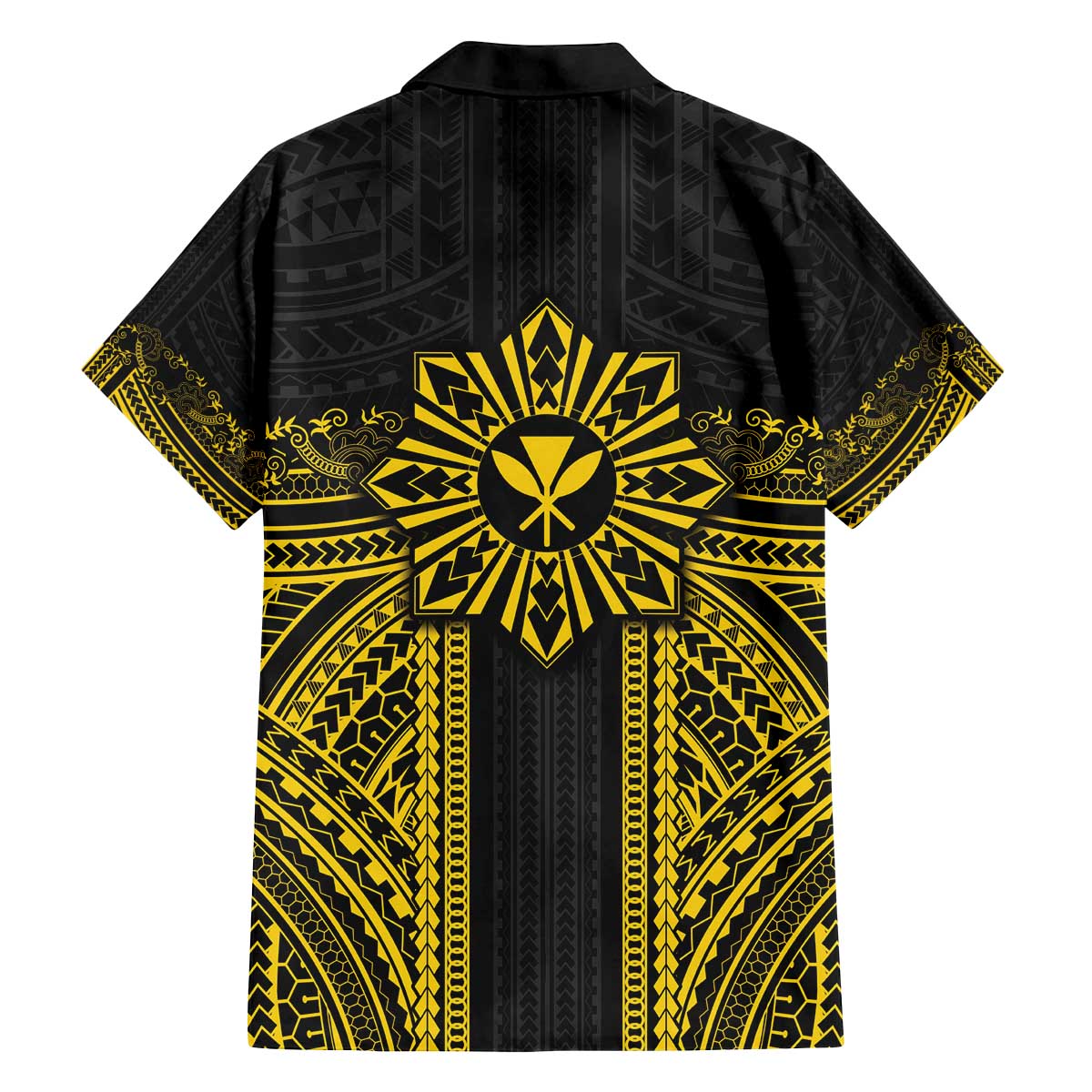 Hawaii And Philippines Together Family Matching Off The Shoulder Long Sleeve Dress and Hawaiian Shirt Polynesian Pattern With Filipino Barong Gold LT05 - Polynesian Pride