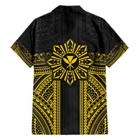 Hawaii And Philippines Together Family Matching Off The Shoulder Long Sleeve Dress and Hawaiian Shirt Polynesian Pattern With Filipino Barong Gold LT05 - Polynesian Pride