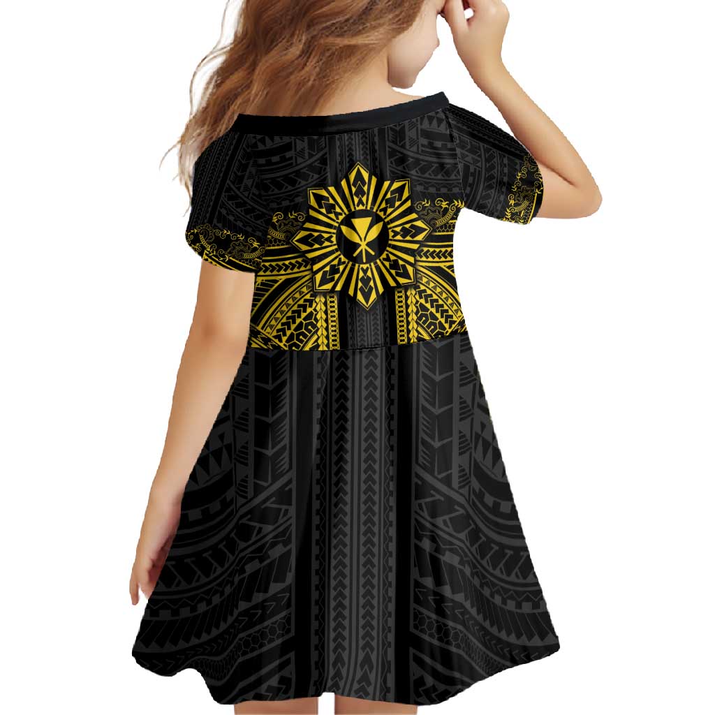 Hawaii And Philippines Together Family Matching Off Shoulder Maxi Dress and Hawaiian Shirt Polynesian Pattern With Filipino Barong Gold LT05 - Polynesian Pride