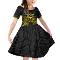Hawaii And Philippines Together Family Matching Off Shoulder Short Dress and Hawaiian Shirt Polynesian Pattern With Filipino Barong Gold LT05 Daughter's Dress Gold - Polynesian Pride