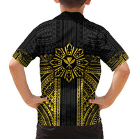Hawaii And Philippines Together Family Matching Puletasi and Hawaiian Shirt Polynesian Pattern With Filipino Barong Gold LT05 - Polynesian Pride