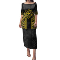 Hawaii And Philippines Together Family Matching Puletasi and Hawaiian Shirt Polynesian Pattern With Filipino Barong Gold LT05 Mom's Dress Gold - Polynesian Pride