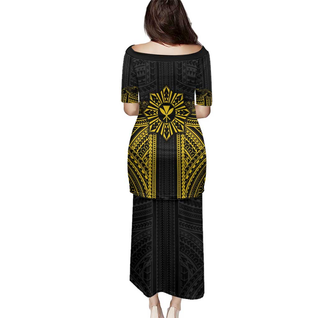 Hawaii And Philippines Together Family Matching Puletasi and Hawaiian Shirt Polynesian Pattern With Filipino Barong Gold LT05 - Polynesian Pride