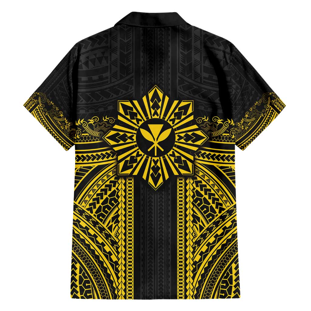 Hawaii And Philippines Together Family Matching Short Sleeve Bodycon Dress and Hawaiian Shirt Polynesian Pattern With Filipino Barong Gold LT05 - Polynesian Pride