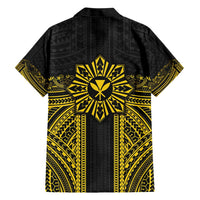 Hawaii And Philippines Together Family Matching Short Sleeve Bodycon Dress and Hawaiian Shirt Polynesian Pattern With Filipino Barong Gold LT05 - Polynesian Pride