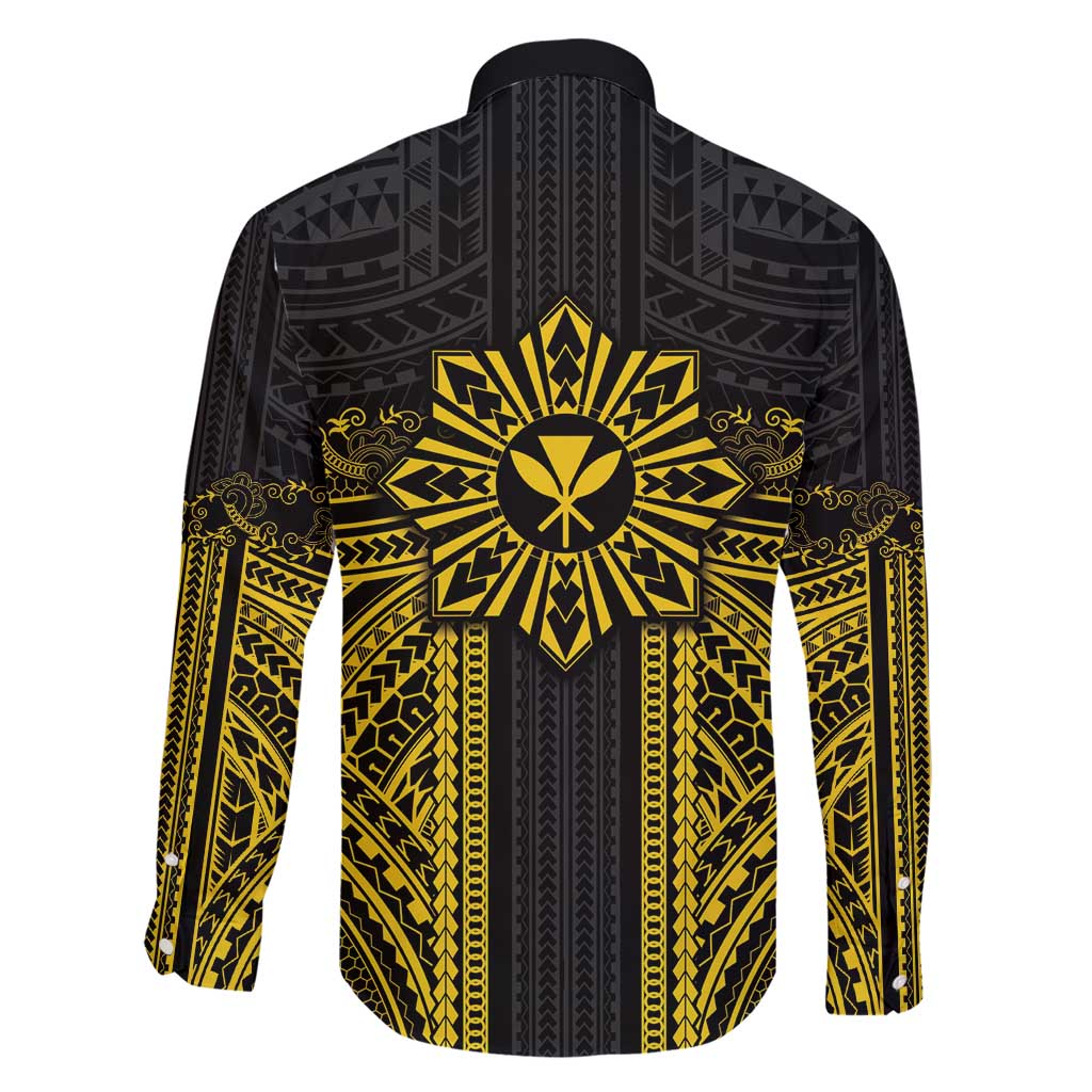 Hawaii And Philippines Together Family Matching Short Sleeve Bodycon Dress and Hawaiian Shirt Polynesian Pattern With Filipino Barong Gold LT05 - Polynesian Pride