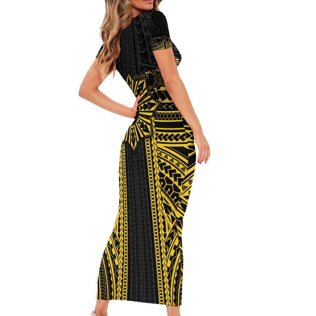 Hawaii And Philippines Together Family Matching Short Sleeve Bodycon Dress and Hawaiian Shirt Polynesian Pattern With Filipino Barong Gold LT05 - Polynesian Pride