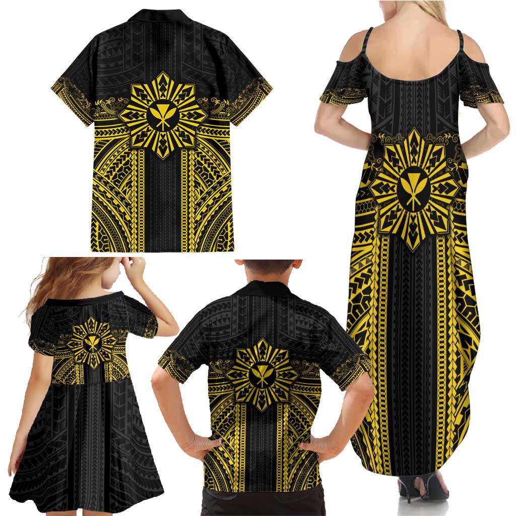 Hawaii And Philippines Together Family Matching Summer Maxi Dress and Hawaiian Shirt Polynesian Pattern With Filipino Barong Gold LT05 - Polynesian Pride