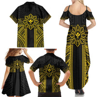 Hawaii And Philippines Together Family Matching Summer Maxi Dress and Hawaiian Shirt Polynesian Pattern With Filipino Barong Gold LT05 - Polynesian Pride
