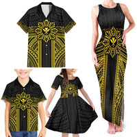 Hawaii And Philippines Together Family Matching Tank Maxi Dress and Hawaiian Shirt Polynesian Pattern With Filipino Barong Gold LT05 - Polynesian Pride