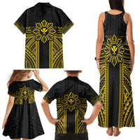 Hawaii And Philippines Together Family Matching Tank Maxi Dress and Hawaiian Shirt Polynesian Pattern With Filipino Barong Gold LT05 - Polynesian Pride