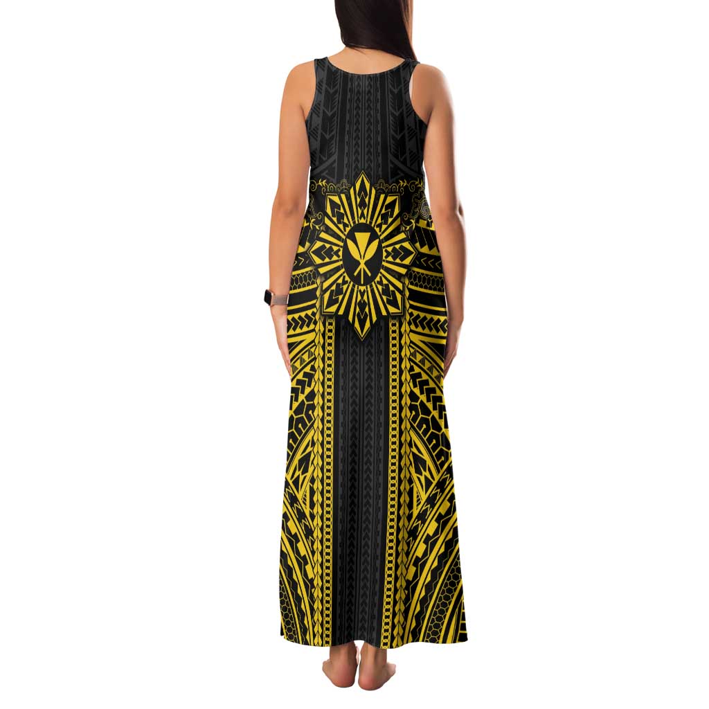 Hawaii And Philippines Together Family Matching Tank Maxi Dress and Hawaiian Shirt Polynesian Pattern With Filipino Barong Gold LT05 - Polynesian Pride