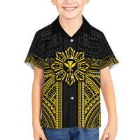 Hawaii And Philippines Together Family Matching Tank Maxi Dress and Hawaiian Shirt Polynesian Pattern With Filipino Barong Gold LT05 Son's Shirt Gold - Polynesian Pride