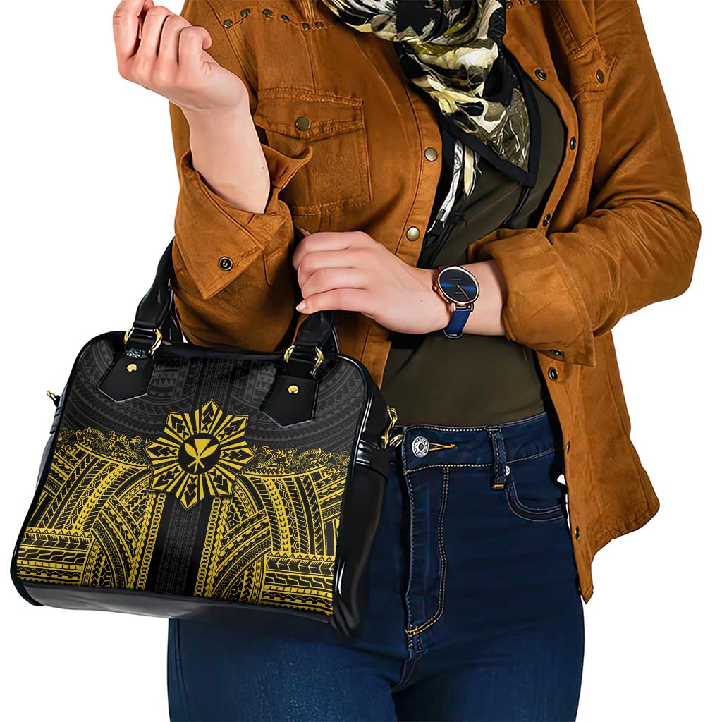 Hawaii And Philippines Together Shoulder Handbag Polynesian Pattern With Filipino Barong Gold