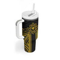 Hawaii And Philippines Together Tumbler With Handle Polynesian Pattern With Filipino Barong Gold LT05 - Polynesian Pride