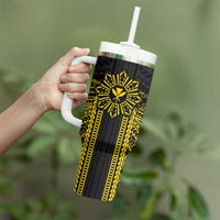 Hawaii And Philippines Together Tumbler With Handle Polynesian Pattern With Filipino Barong Gold LT05 - Polynesian Pride