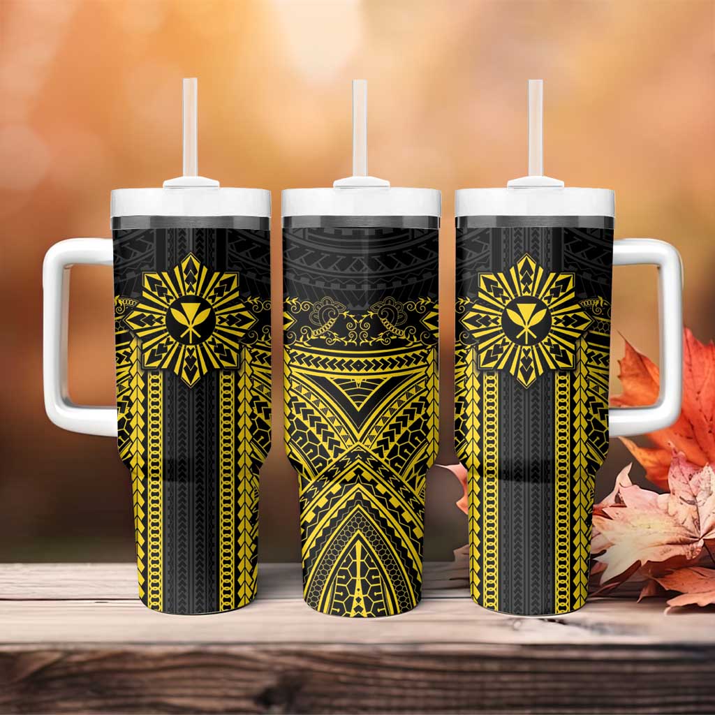 Hawaii And Philippines Together Tumbler With Handle Polynesian Pattern With Filipino Barong Gold LT05 - Polynesian Pride