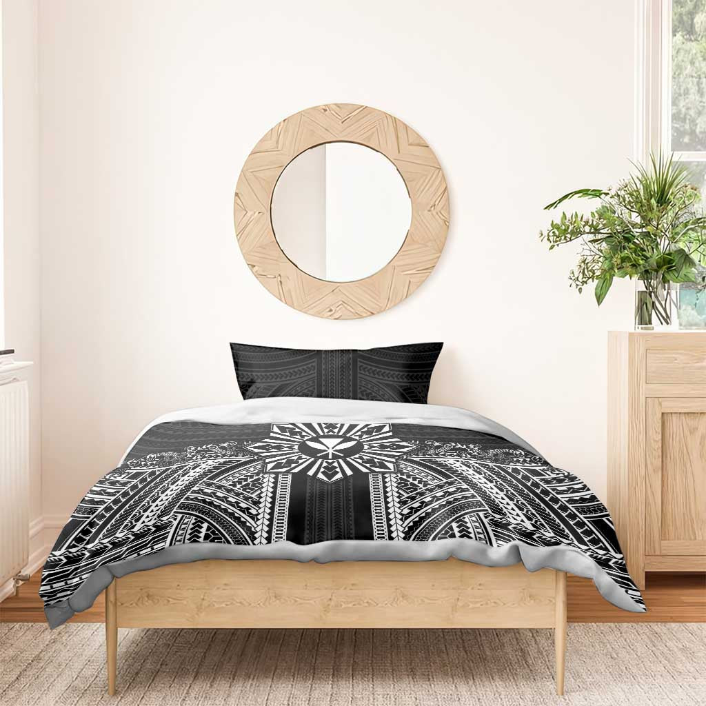 Hawaii And Philippines Together Bedding Set Polynesian Pattern With Filipino Barong Black